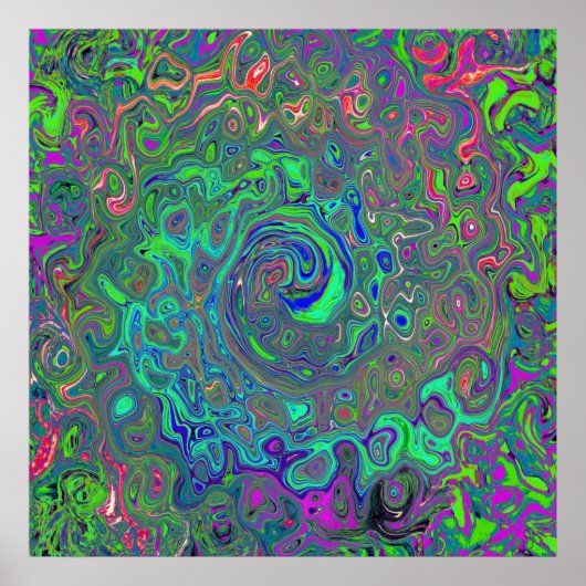 Trippy Chartreuse und Blue Retro Liquid Swirl Poster (Vorne)
