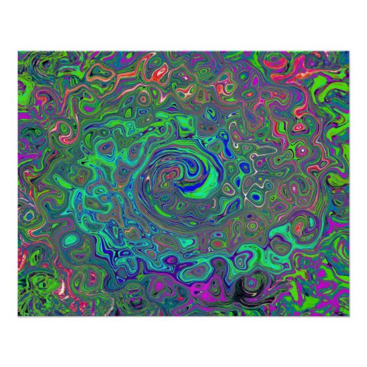 Trippy Chartreuse und Blue Retro Liquid Swirl Poster (Vorderseite)