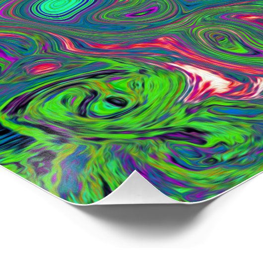 Trippy Chartreuse und Blue Retro Liquid Swirl Poster (Ecke)