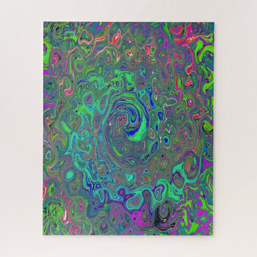 Trippy Chartreuse und Blue Retro Liquid Swirl Puzzle (Vertikal)