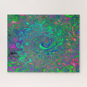 Trippy Chartreuse und Blue Retro Liquid Swirl Puzzle (Horizontal)