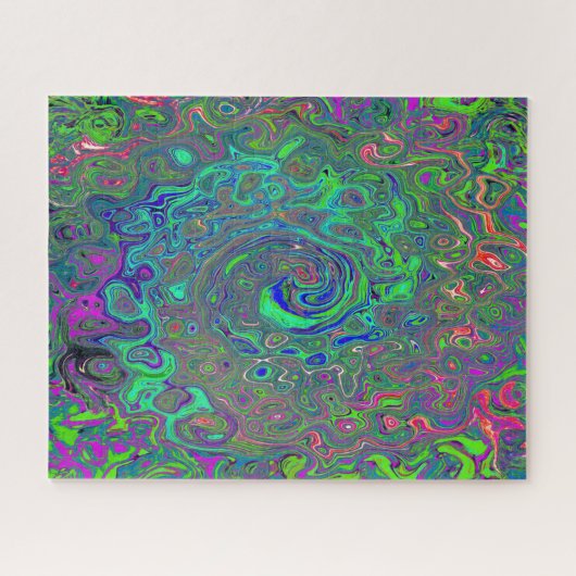 Trippy Chartreuse und Blue Retro Liquid Swirl Puzzle (Horizontal)