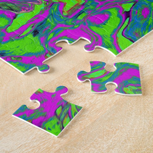 Trippy Chartreuse und Blue Retro Liquid Swirl Puzzle (Seite)