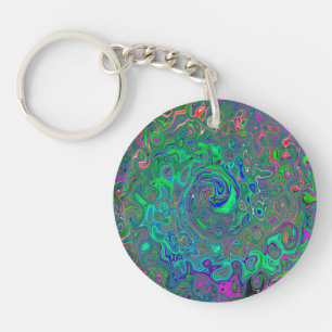 Trippy Chartreuse und Blue Retro Liquid Swirl Schlüsselanhänger