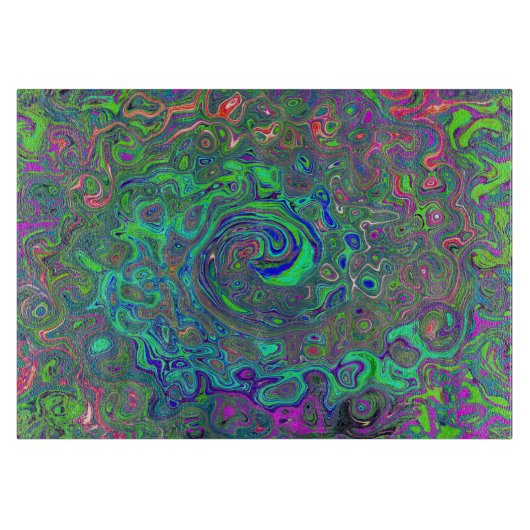 Trippy Chartreuse und Blue Retro Liquid Swirl Schneidebrett (Vorderseite)