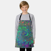 Trippy Chartreuse und Blue Retro Liquid Swirl Schürze (Getragen)