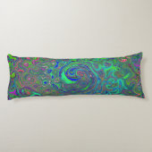 Trippy Chartreuse und Blue Retro Liquid Swirl Seitenschläferkissen (Rückseite)