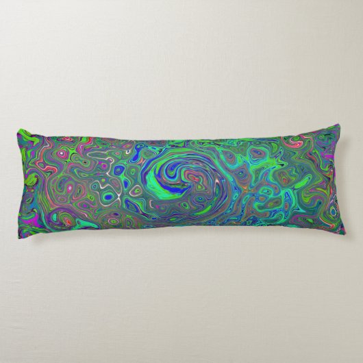 Trippy Chartreuse und Blue Retro Liquid Swirl Seitenschläferkissen (Rückseite)