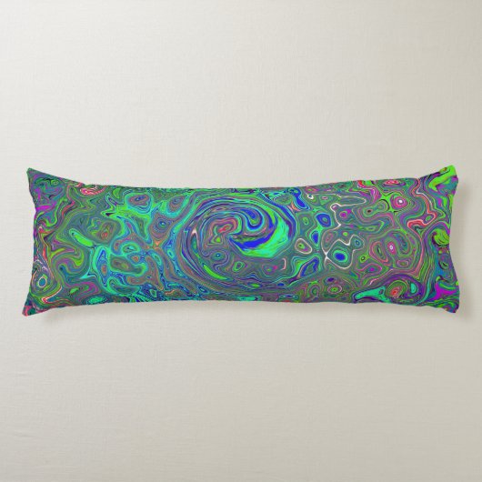 Trippy Chartreuse und Blue Retro Liquid Swirl Seitenschläferkissen (Vorderseite)