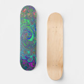 Trippy Chartreuse und Blue Retro Liquid Swirl Skateboard (Vorderseite)
