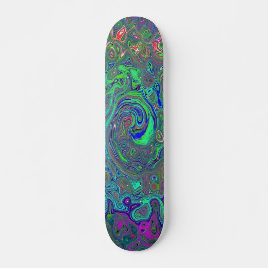 Trippy Chartreuse und Blue Retro Liquid Swirl Skateboard (Vorne)