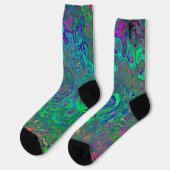 Trippy Chartreuse und Blue Retro Liquid Swirl Socken (Linkes Detail)