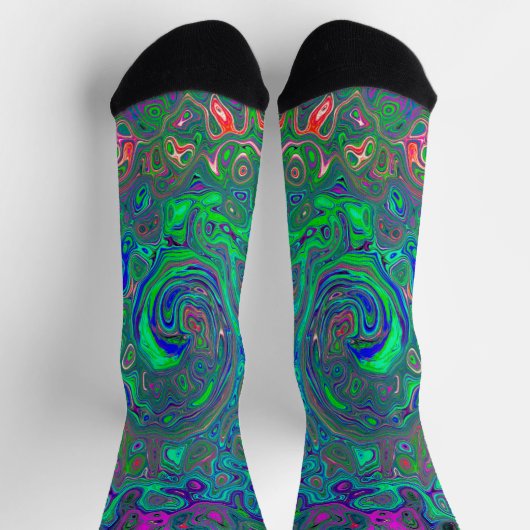 Trippy Chartreuse und Blue Retro Liquid Swirl Socken (Oben)