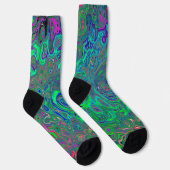 Trippy Chartreuse und Blue Retro Liquid Swirl Socken (Rechts)