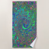 Trippy Chartreuse und Blue Retro Liquid Swirl Strandtuch (Vorderseite)