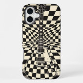 Trippy Checkered Electric Guitar Black and White iPhone Hülle (Rückseite)