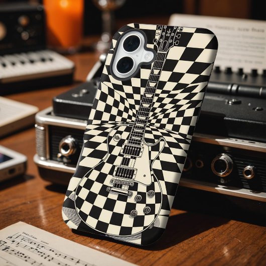 Trippy Checkered Electric Guitar Black and White iPhone Hülle