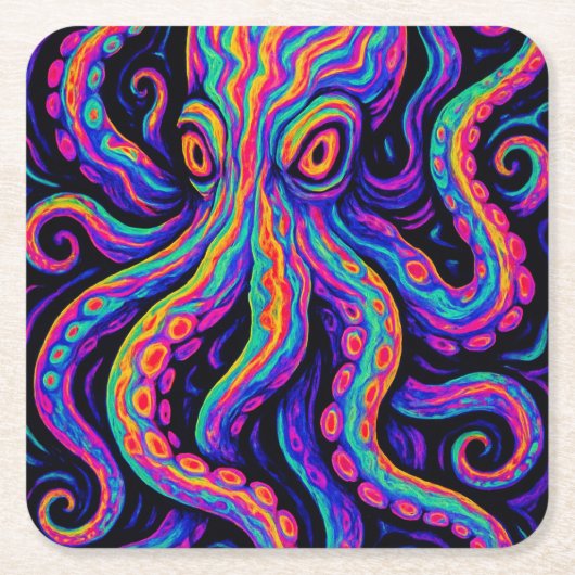 Trippy Colorful Octopus Rechteckiger Pappuntersetzer (Vorderseite)