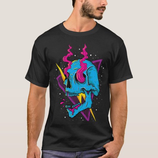 Trippy Colorful Phychedelic Skull T-Shirt (Vorderseite)