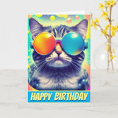 Trippy Cool Psychedelic Acid Trip Cat Karte (Gelbe Blume)