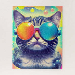 Trippy Cool Psychedelic Acid Trip Cat Puzzle