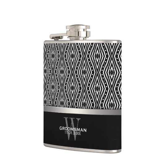 Trippy Diamond Black+White Muster Trauzeugen Gesch Flachmann (Links)