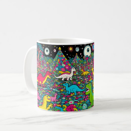 Trippy-Dinosaurier Kaffeetasse (Vorderseite Links)