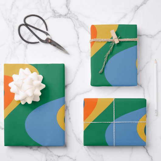 Trippy Dream Retro Abstraktes mehrfarbiges Muster Geschenkpapier Set (Vorderseite)