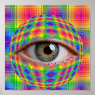 Trippy-Eugapfelkunst   Surrealer Regenbogen-Karopu Poster