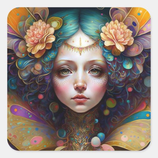 Trippy Fairy Fantasy Art Quadratischer Aufkleber (Vorderseite)