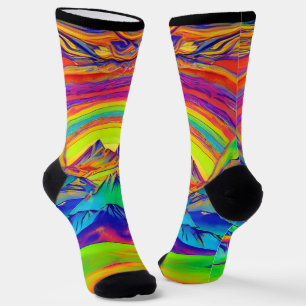 Trippy Farbige Berge mit einem Sonnenuntergang wei Socken
