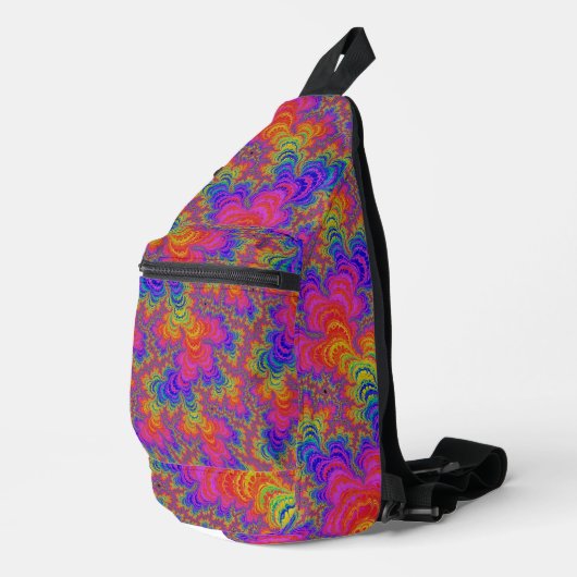 Trippy Funky Bold Abstraktes Rainbow-Fraktal Crossbody Bag (Rechte Ecke)
