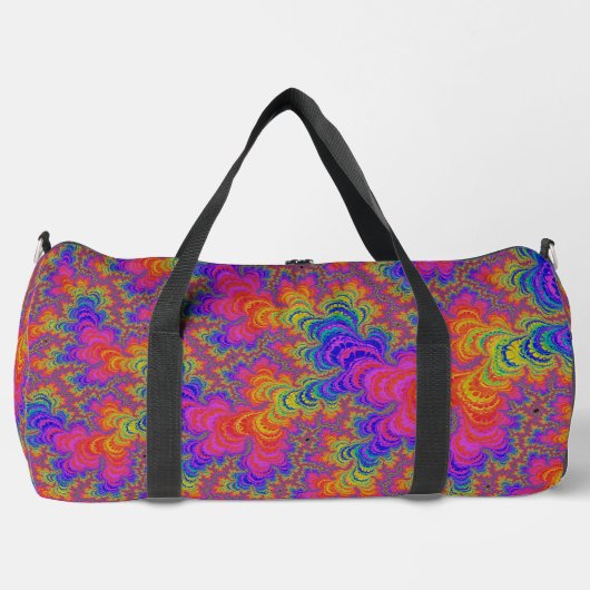 Trippy Funky Bold Abstraktes Rainbow-Fraktal Duffle Bag (Vorderseite)
