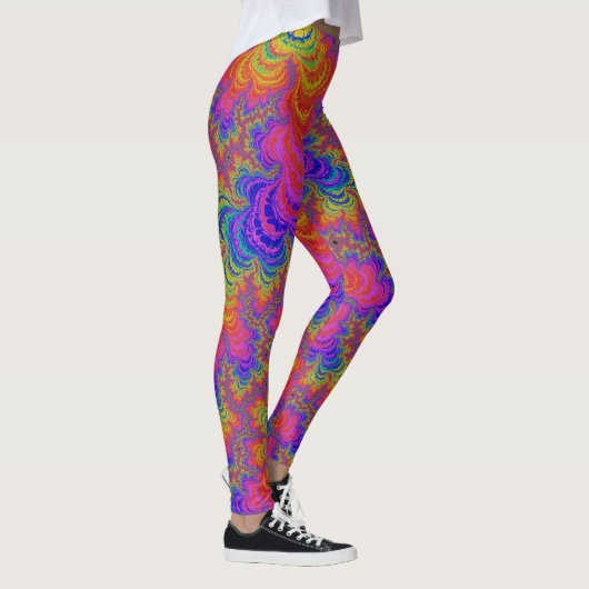 Trippy Funky Bold Abstraktes Rainbow-Fraktal Leggings (Rechts)
