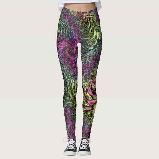 Trippy Funky Groovy Digitales Abstraktes Fraktal A Leggings (Vorderseite)