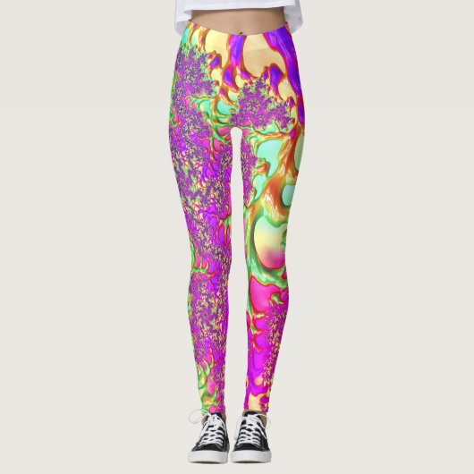 Trippy Funky Vibrany Neon Groovy Acid Trip Fraktal Leggings (Vorderseite)