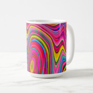 Trippy Gelb, Rot und Blau Abstrakte Groovy Kunst Kaffeetasse