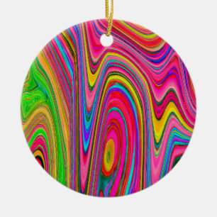 Trippy Gelb, Rot und Blau Abstrakte Groovy Kunst Keramik Ornament