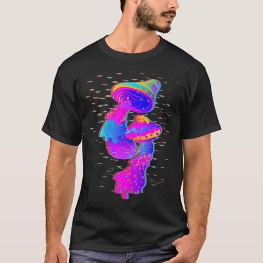 Trippy Glitch Psychedelic Mushrooms T-Shirt (Vorderseite)