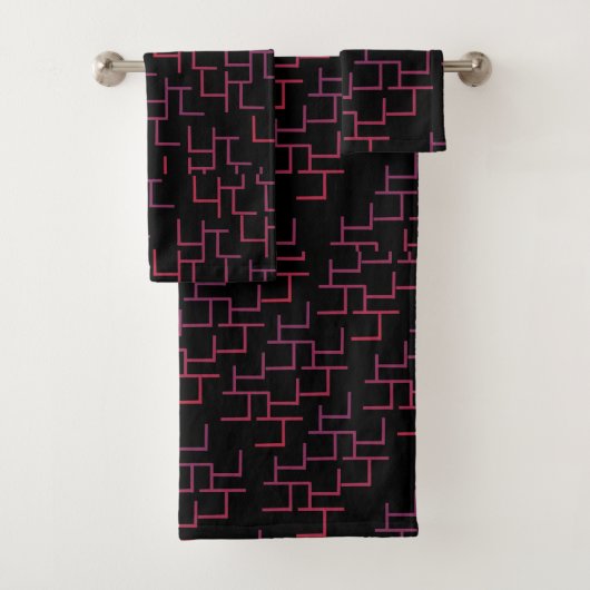 Trippy Gradient Maze Black Red Badhandtuch Set (Insitu)