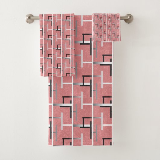 Trippy Gradient Maze Pink und Chrome Badhandtuch Set (Insitu)