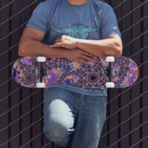 Trippy Groovy Boho Colorful Jewel Tone Fraktal Art Skateboard