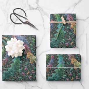 Trippy Groovy Farbige Juwel-Ton-Fraktal-Kunst Geschenkpapier Set