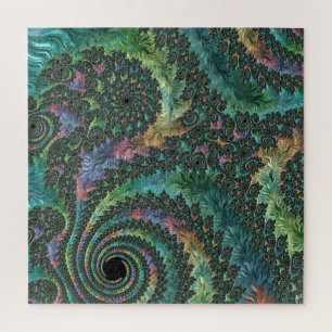 Trippy Groovy Farbige Juwel-Ton-Fraktal-Kunst Puzzle