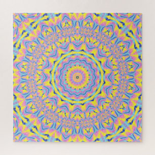 Trippy Groovy Funky Hippie Colorful Neon Mandala Puzzle