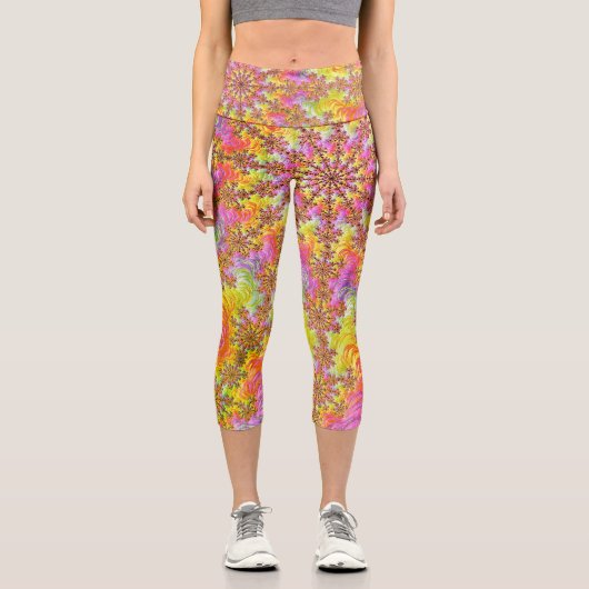 Trippy Groovy Funky psychedelische Fraktal-Explosi Capri Leggings (Vorderseite)