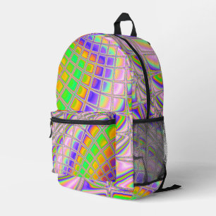 Trippy Groovy Lebendige Abstrakte Digitale Fraktal Bedruckter Rucksack