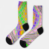 Trippy Groovy Lebendige Abstrakte Digitale Fraktal Socken (Linkes Detail)