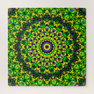 Trippy Groovy Retro Hippie Colorful Mandala Art Puzzle