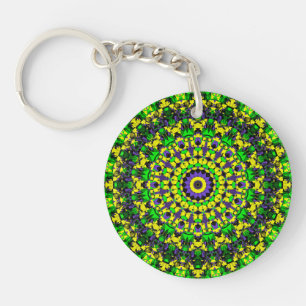 Trippy Groovy Retro Hippie farbenfrohe Mandala-Kun Schlüsselanhänger